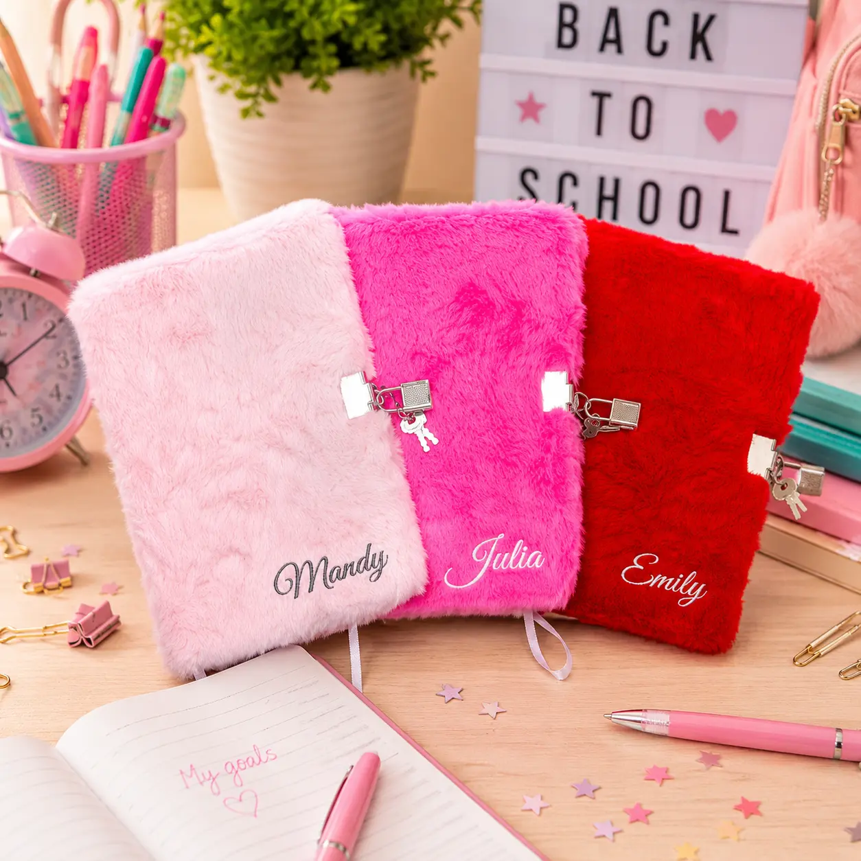 Custom Name Fluffy Diary with Lock and Key