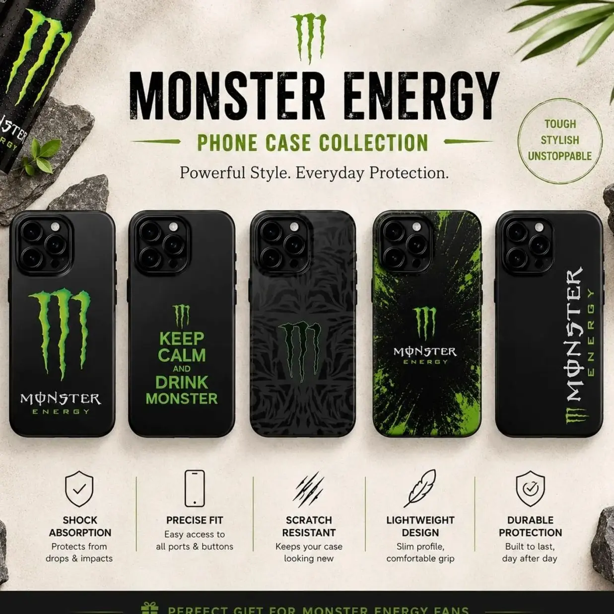 Monster Energy Tough Phone Case: iPhone, Samsung Protection, Sporty Gamer Gift for Men