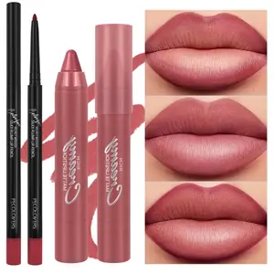 2PCS/Set Lip Liners And Lipstick Pencils in Pink And Brown, Featuring a Long-Lasting Matte End, Waterproof Properties, And Easy Application, Perfect for Achieving a Daily Makeup Look