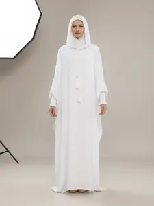 Pure Color Hooded Robe Jacket with Hat, Stylish Long Sleeve Outerwear for Men & Women, Casual Wear for All Seasons, Modesty Muslim Thobe, Traditional Arabic Robe