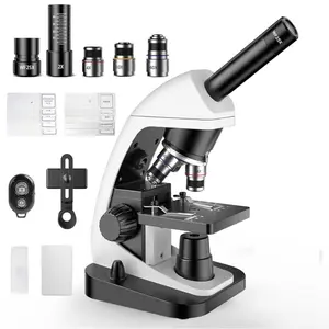 Monocular Biological Compound Microscope, 2000X High Magnification, Universal for Adults, Students & Kids, Professional Lab Teaching Instrument with Phone Adapter,Complete Slides Set，Black