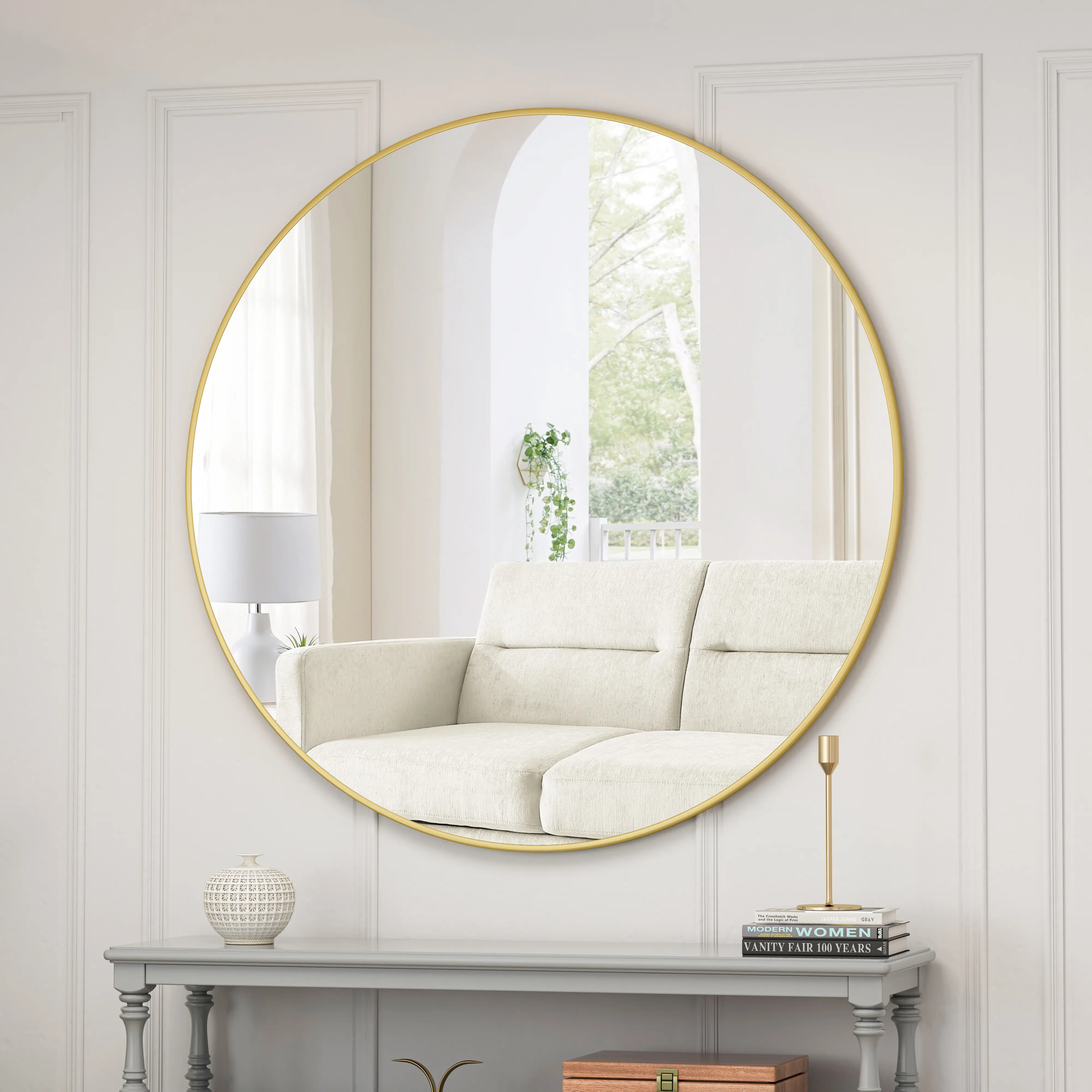 YYDS Wall Mirror 39 Inch Gold Circular Mirror Metal Framed Mirror Round Vanity Mirror Dressing Mirror, for Bathroom, Living Room, Bedroom Wall Decor