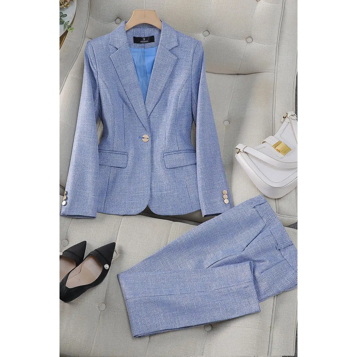 9537 blue suit+pants polyester fiber 70%
