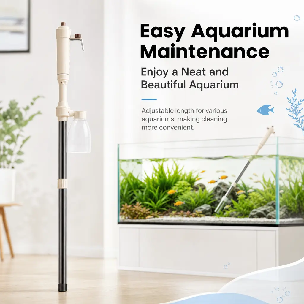 ABS Electric Aquarium Gravel Cleaner Set - Battery Powered, Tool-Free Setup (No Tools Required), Adjustable-Length Tube, Dense-Hole Mesh, Water Suction for Water Changes & Substrate Cleaning, Customizable for Your Tank, 94.5x8x5 cm