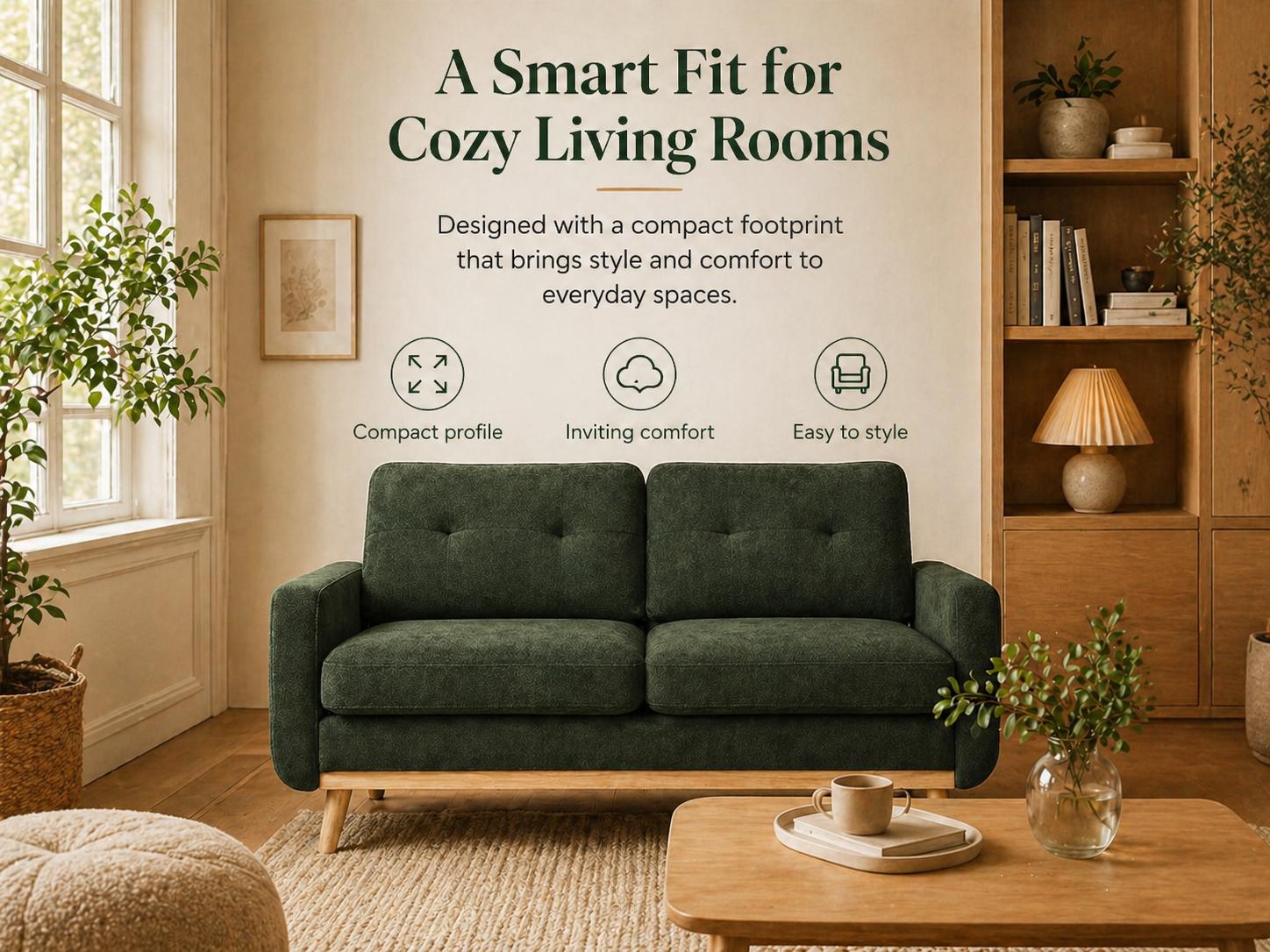 Loveseat Sofa Mid Century Modern Upholstered 2 Seat Couch with Wood Legs, Small Space Fabric Sofa for Living Room, Apartment, Bedroom, Office