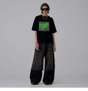 Glow in Dark DIY Painting T-Shirt Kit 100% Cotton Unisex Y2K Fashion Trendy Art Gift Fabric Menswear Neon Streetwear Aesthetic Oversized Drop-Shoulder Cut Canvas Loose Matching Couple-Ready UV-reactive Fabric Glow in Dark