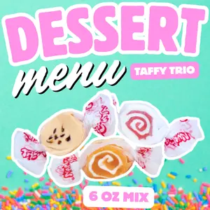 Dessert Menu Taffy Trio Mix (6 oz) - Chocolate Chip Cookie, Red Velvet Cake, & Caramel Swirl Flavors