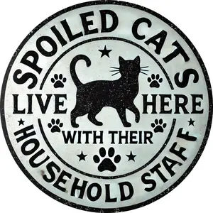 1pc 2D Retro 'Be Careful Cat' Metal Wall Sign - 20.32x20.32cm Country Style Decoration, Humorous Black Cat and Yellow Eye Design, Rustic Farmhouse Design, Suitable for Outdoor, Pet Enthusiast Gifts, Vintage Plaque, Rustic Home Decor Products