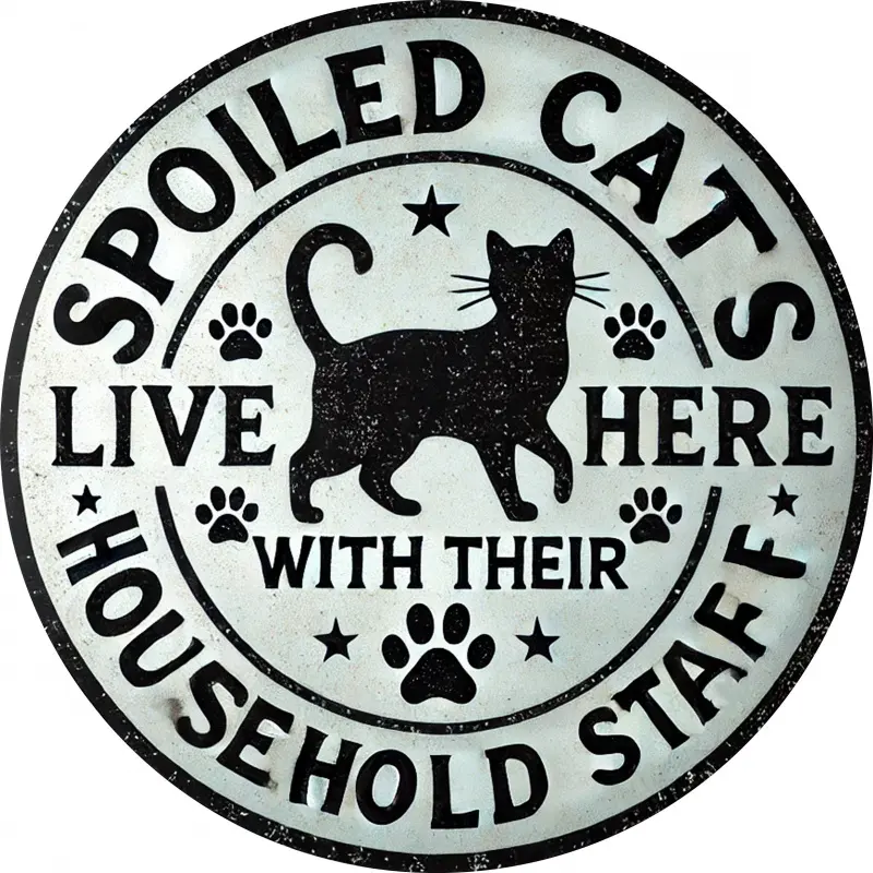 1pc 2D Retro 'Be Careful Cat' Metal Wall Sign, Decorative Wall Sign, Wall Art Sign, Home Decor Products - 20.32x20.32cm Country Style Decoration, Humorous Black Cat and Yellow Eye Design, Suitable for Outdoor, Pet Enthusiast Gifts