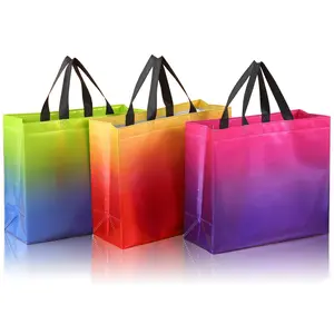 Colorful Gift Bag, 15pcs/set Reusable Non-woven Shopping Bag, Gift Wrapping Bag, Party Bags Set, Candy Bag for Wedding, Birthday, Party, Holiday, Reusable Material
