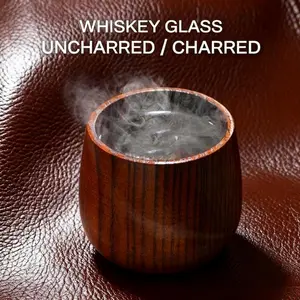 [Buy 1 Get 1 Free] Wooden Whiskey and Bourbon Tumbler Glass Charred or Uncharred Old Fashioned Drinkware Premium Handcrafted Wooden Glassware Stylish Bourbon Gift for Men Trending Barware Unique Whiskey Lover Gift Home Bar Decor Special Occasion