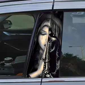 Anti-Scratch Skull Witch Car Sticker Waterproof Auto Window Bumper Decor Accessory Unique Artwork Durable PVC Perfect Size 19.6x9.8 Inches Halloween Seasonal Decor