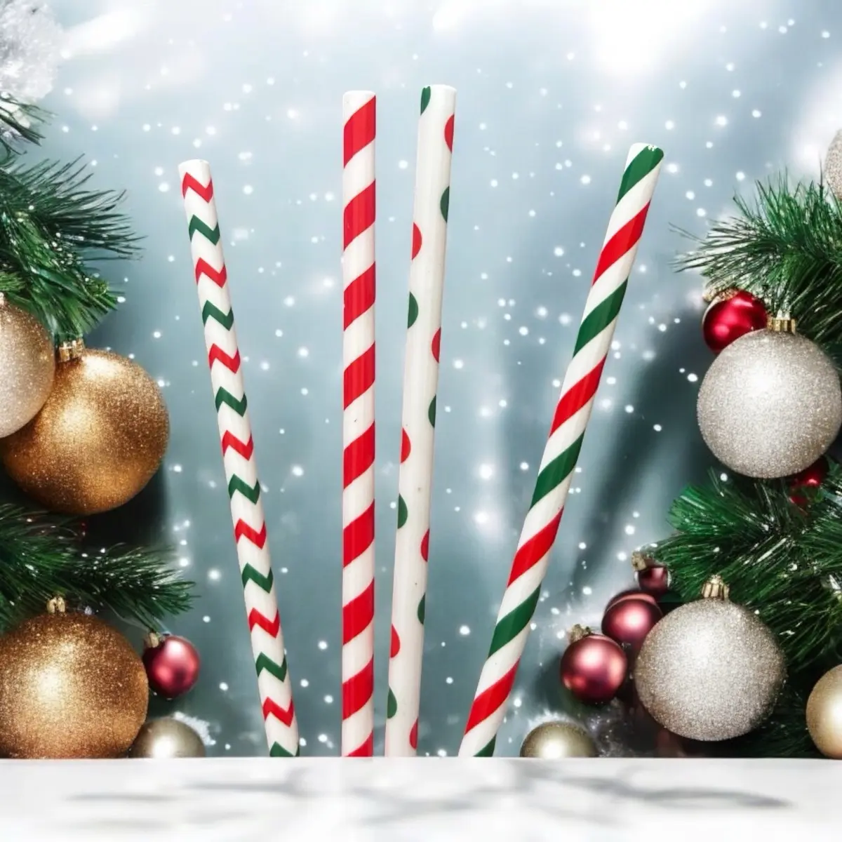 Reusable Hard Christmas Theme Straws - 9 Inch, Perfect for Festive Parties and Celebrations - Drinkware Plastic Set