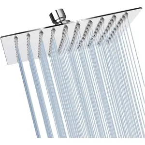Square 6 Inch Stainless Steel Shower  High  Rainall Shower  Chrome Ultra Thin Design-  Boosting with  Nozzle Easy to Install