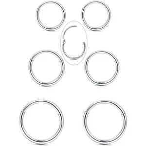 FLORIDECO 6Pcs G23 Titanium 16g 18g Seamless Cartilage Hoop Earrings for Men Women Hinged Clicker Nose Rings Septum Tragus Segment Piercing Hoop 8-12mm Daily