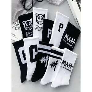 5/10 Pairs Men Cartoon Graphic Mid-Calf Socks, Streetwear Style