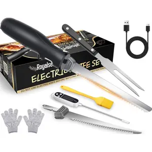 Electric Knife Set with 7-Inch Stainles Steel Blades, Safety Lock Button & Knife Stand, Ideal for Carving, Slicing & Cutting Meats, Turkey Bread & Craft Foam, Dishwasher Safe, Black