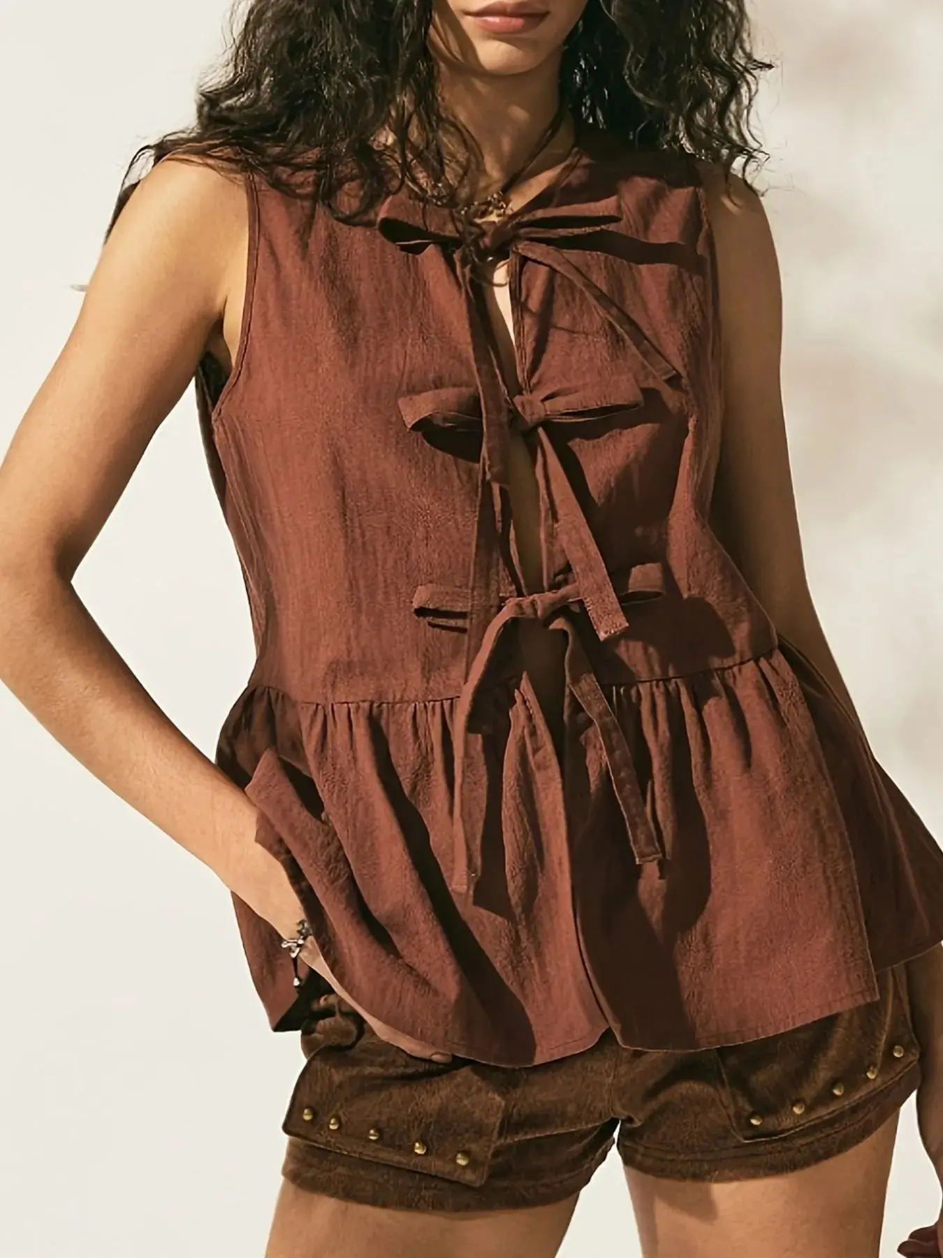 Bow-Tie Peplum Tank Top
