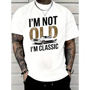 100% Cotton Men's "I'm Not Old, I Am Classic" T-Shirt Soft Cotton Casual Crew Neck Short Sleeve Vintage Car Print Unisex Classic Fit Golf Gift