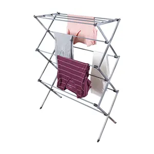 Oversized Collapsible Steel Laundry Drying Rack. Crafted with Lightweight Silver Accessories, this Drying Rack is Perfect for Efficiently Drying Your Clothes in any Room garmentrack