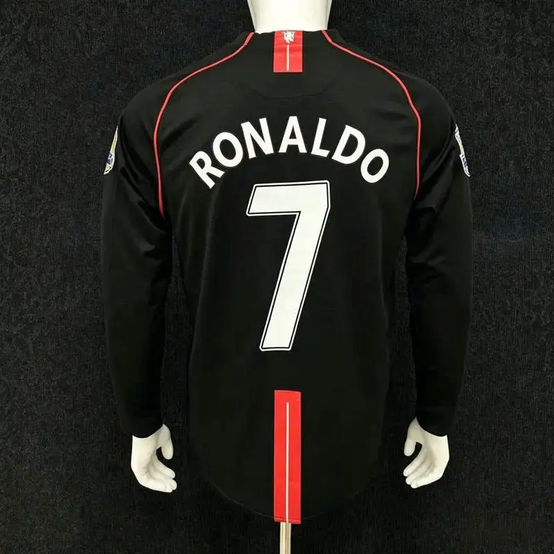0708 Away Retro Black No.7 Ronaldol Long Sleeved Soccer Jersey