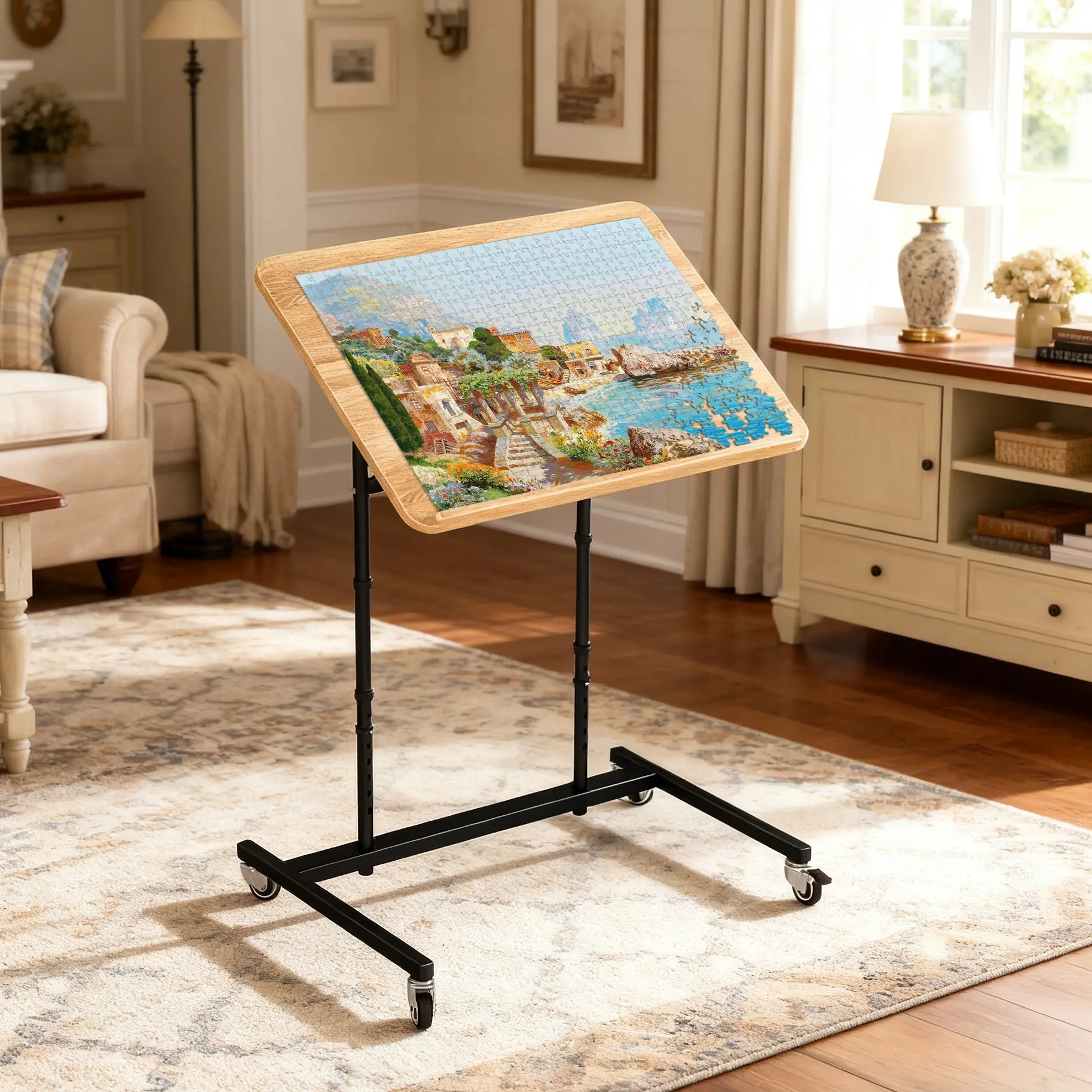 Rolling Puzzle Table with Wheels – Adjustable Height & Pneumatic Tilt, Fits 1500-Piece Jigsaw Puzzles, Extra-Large Puzzle Cart, Perfect Gift for Puzzle Lovers   summerwins, Convenience, floating shelves homeessentials