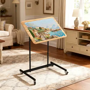 Rolling Puzzle Table with Wheels – Adjustable Height & Pneumatic Tilt, Fits 1500-Piece Jigsaw Puzzles, Extra-Large Puzzle Cart, Perfect Gift for Puzzle Lovers