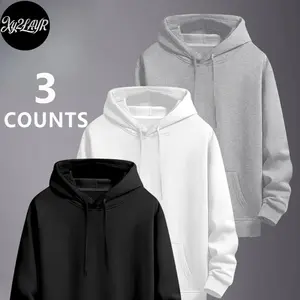 3pcs men's casual hooded sweatshirt - solid color regular fit long sleeved front pocket pullover, versatile casual wear for office and leisure, essential for the streets, minimalist design, fashionable and durable, suitable for both men and women, urban s