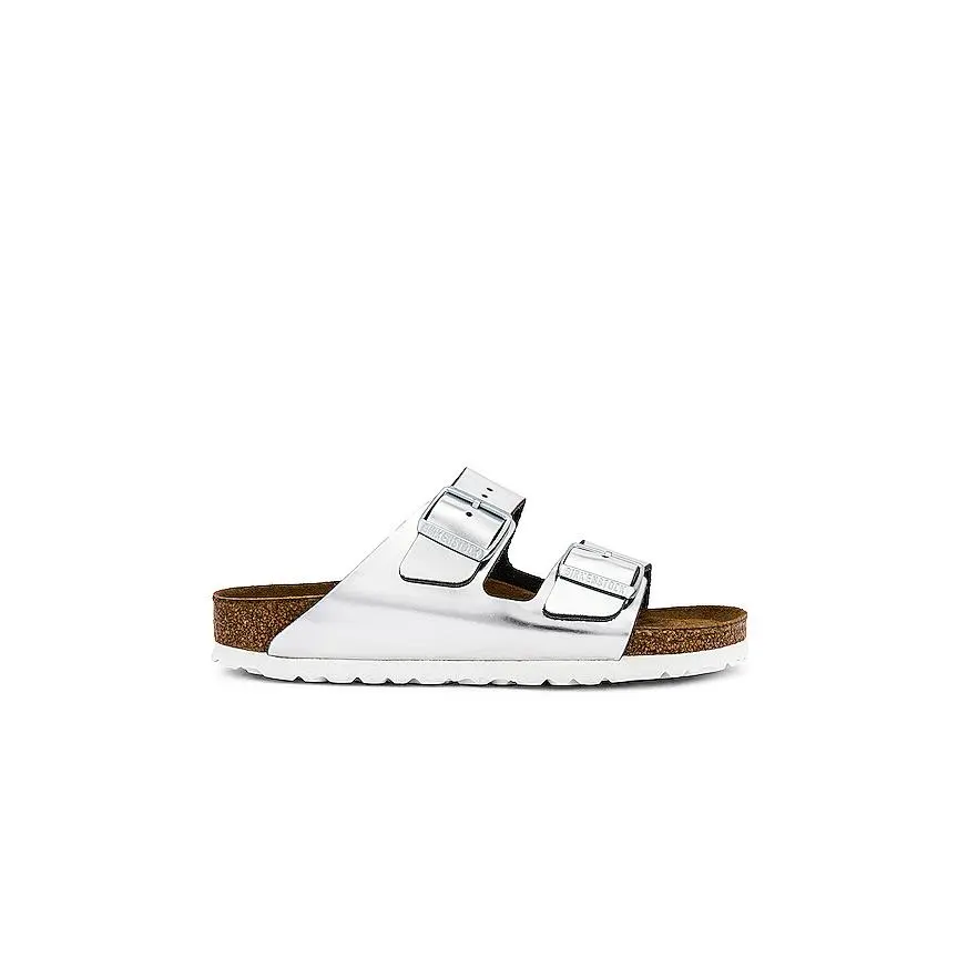 BIRKENSTOCK Arizona Soft Footbed Sandal in Metallic Silver BIRKENSTOCK Arizona Soft Footbed Sandal in Metallic Silver