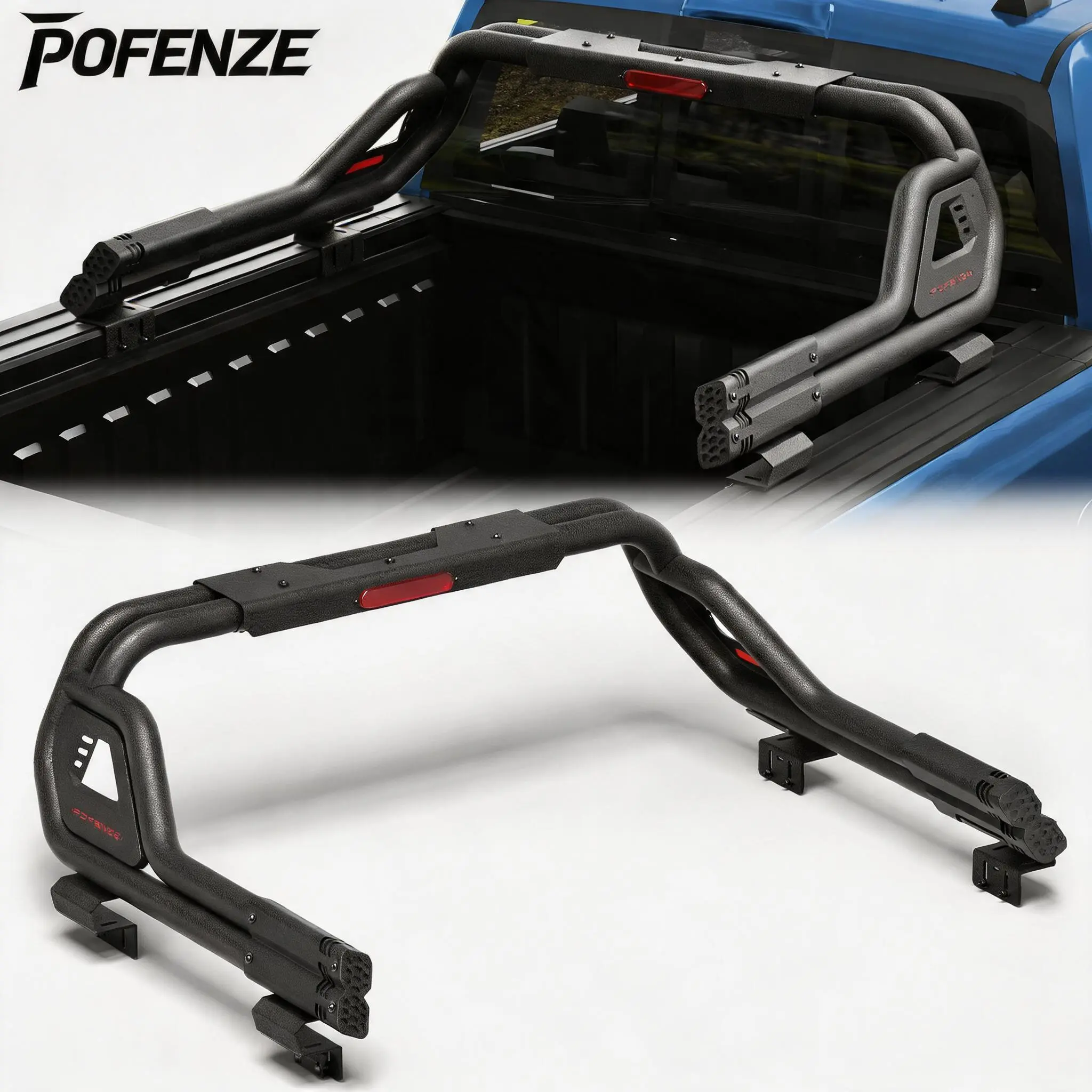 POFENZE-Mestan Full-Size Truck Carbon Steel Roll Bar with Chase & Sport Bar, Adjustable Width Bed Rack (21.77in High, 59.84-65.35in) – Automotive Tools for Chevy Silverado 1500, GMC Sierra 1500, RAM/Classic, Tundra, Titan/XD, F150, Supports Heavy Accessor
