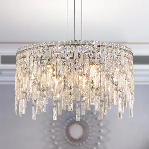 Luxury silver layered tassel multi-angled cut crystal pendant lamp, ceiling-mounted fixture