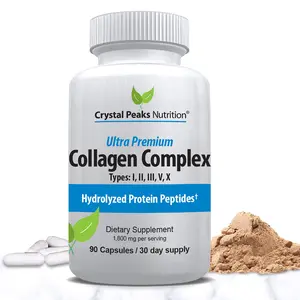 Collagen Peptide Pills – Types I, II, III, V, X – Hydrolyzed Protein for Skin & Joint Support – 1800 mg