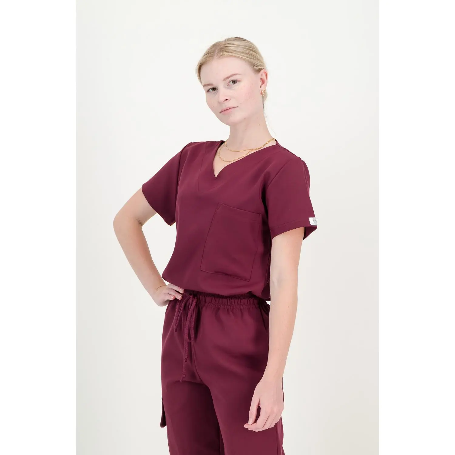 Women's Merlot Red Scrub Top - V-Neck