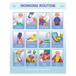 Kiares "Morning Routine" Educational Wall Posters for Preschool, Kindergarten, Homeschool - Learning Classroom Decor - Multi-ethnic - Kids with Autism and Special Needs - Premium Quality - Made in USA