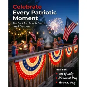 US 250th Anniversary LED Patriotic Flag American Semi-Circular Outdoor Yard Decoration for Independence Day Home Garden Display