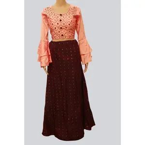 Orange Silk Crop Top Lehenga Set - 2-Piece Ensemble