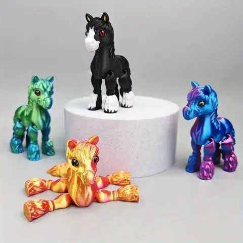 3pcs 3D Printed Decompression Toys, Flexible and Cute Articulated Pet Stress Relief Fidget Toys, Horse Critter Toys for Play and Display, Stress Relief Gadget, Stress Relief Accessory