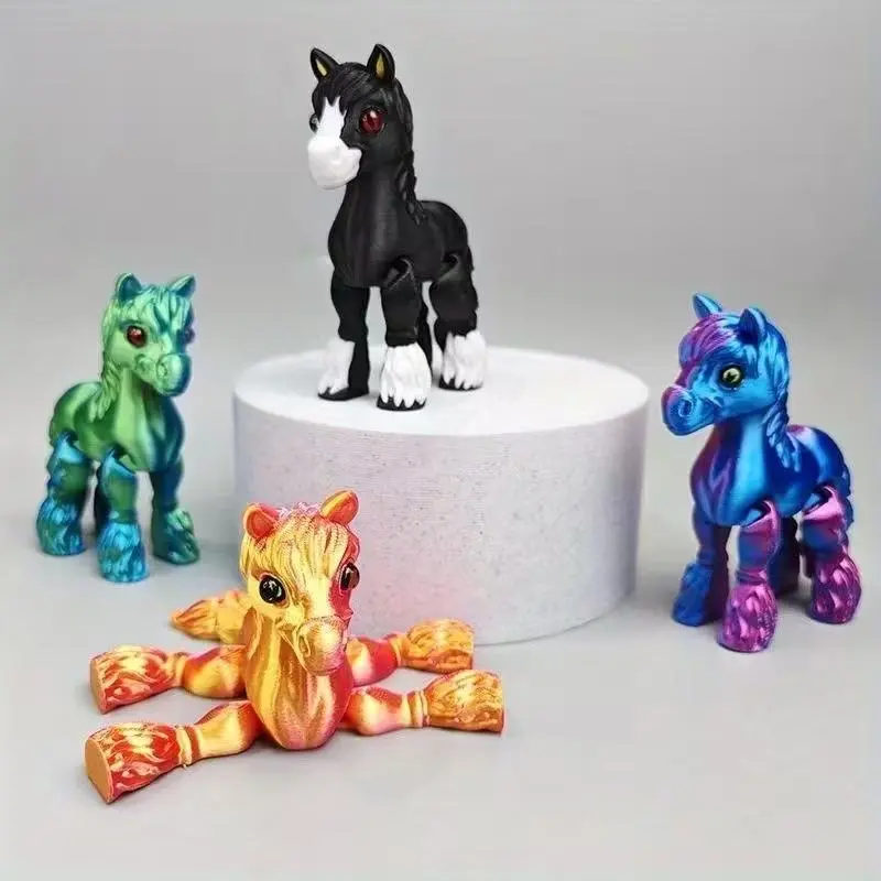 3pcs 3D Printed Decompression Toys, Flexible and Cute Articulated Pet Stress Relief Fidget Toys, Horse Critter Toys for Play and Display