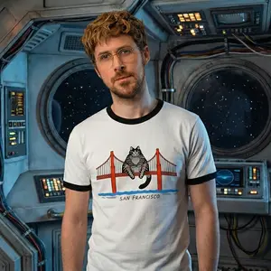 Golden Gate Bridge Cat Unisex Ringer T-shirt