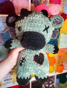 Crochet Cow Plush, Halloween Plush, Halloween Frankenstein Cow Plushie, Cow Plushie, Crochet Cow Plush, Zombie Cow Plushie, Zombie Plush