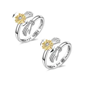 2PCS  You Are My Sunshine Ring Anxiety Rings Spinner for Women Sterling Silver Fidget Sunflower Jewelry for Women for Mothers Day Birthdays Gifts for Daughters Mom Sister Wife Friends Grandma