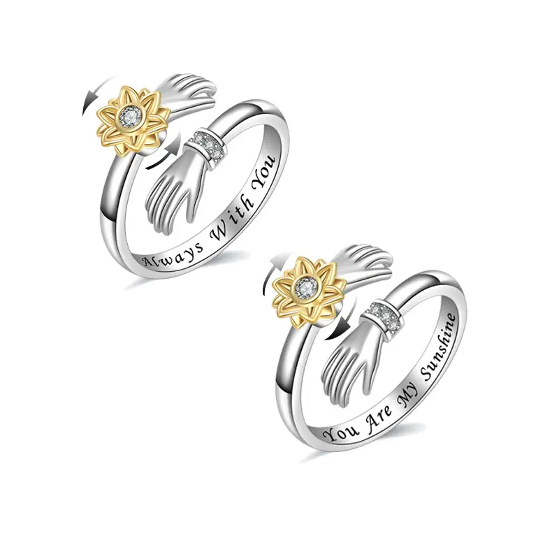 Women's 2-Piece Adjustable "You Are My Sunshine" Spinner Fidget Toy Rings, Sunflower Sun Motif Costume Jewelry, Mother's Day Gift Accessories, Two Piece