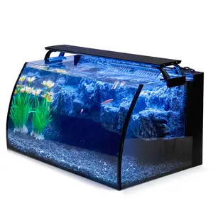 Hygger  8 Gallon LED Beginner Aquarium Bit  with Ultra-quiet  Power Filter Pump, 18W Colored led Light, Wide View Curved Shape Fish  with mountain view background，with gift for fish lovers ，small  for betta fish tank