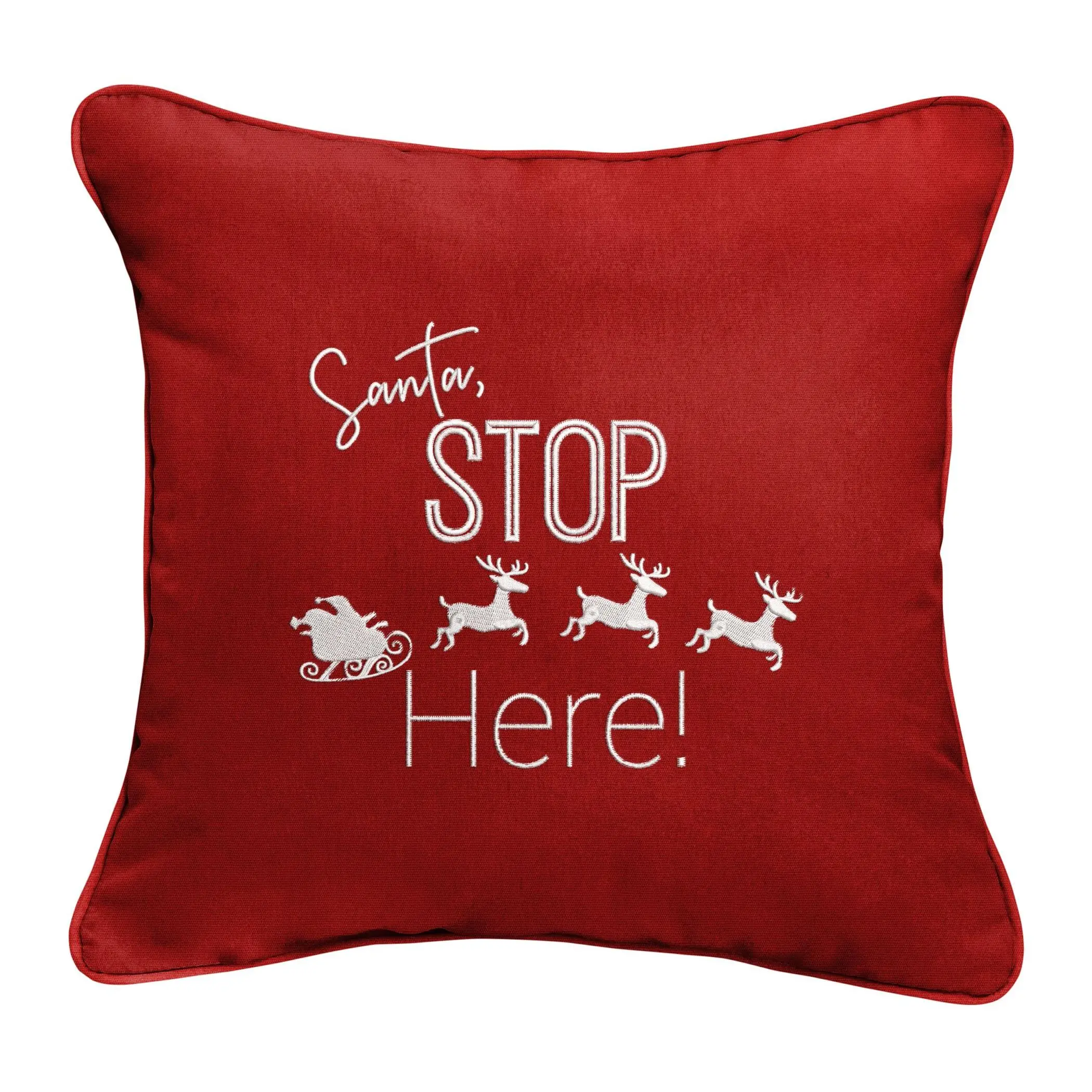 Sorra Home Santa Stop Here Embroidered Sunbrella Pillow