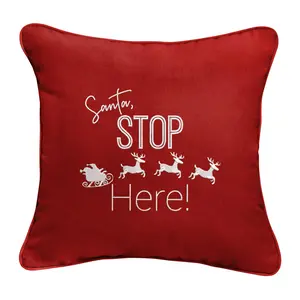 Sorra Home Santa Stop Here Embroidered Sunbrella Pillow