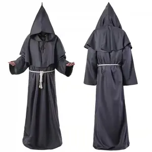 Menswear Renaissance Medieval Monk Robe - Women's Clothes Grey Fabric Polyester Retro Artistic Cosplay Costume for Halloween, COS Stage Use