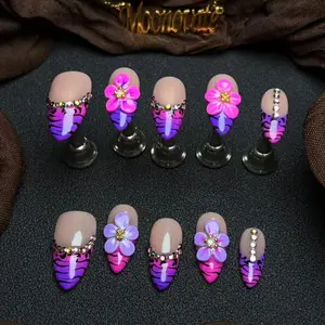 Moonovate | JUNGLE SAFARI 10pcs Handmade Press On Nails Almond Nails REUSABLE 3D Gel Fake Nails Acrylic Press On Nails											
