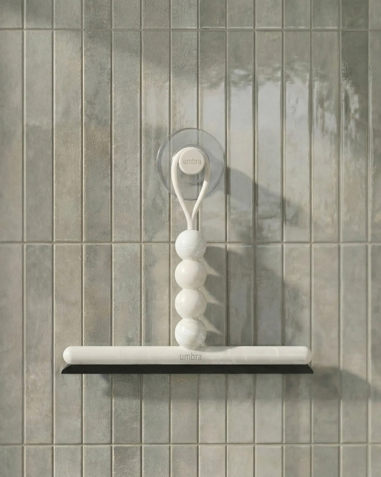 Umbra Nami Squeegee with Plastic Blade, Adhesive Tool for Cleaning Mirrors and Glass Surfaces