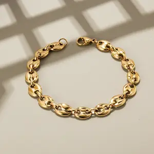 Spectacular Minimalist Gold Coffee Bean Chain Bracelet NSB1733STGCD Adjustable Fit Hypoallergenic Stainless Steel Everyday Wear Gift Box Included