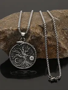 Vintage Tree of Life Pendant Necklace, Daily Wear Necklace, Simple Retro Sun Moon Design, Trendy Norse Style Jewelry, Perfect Gift for Valentine's Day